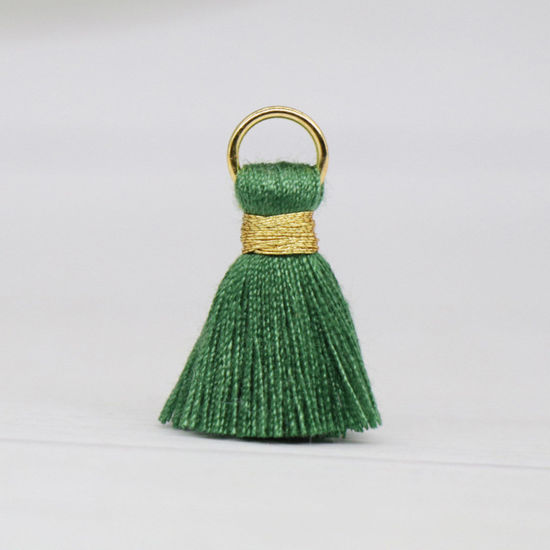 Image de 20 Pcs Breloques Franges en Polyester Vert Foncé avec Boucle 24mm