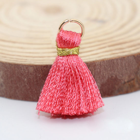 Image de 20 Pcs Breloques Franges en Polyester Rose Pêche avec Boucle 24mm