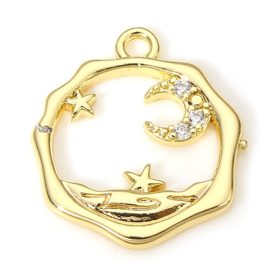 Image de 1 Pièce Breloques Galaxie en Laiton Etoile Plaqué Or Véritable 18K Lune Micro Pave à Zircone Cubique Clair 16.5mm x 14mm