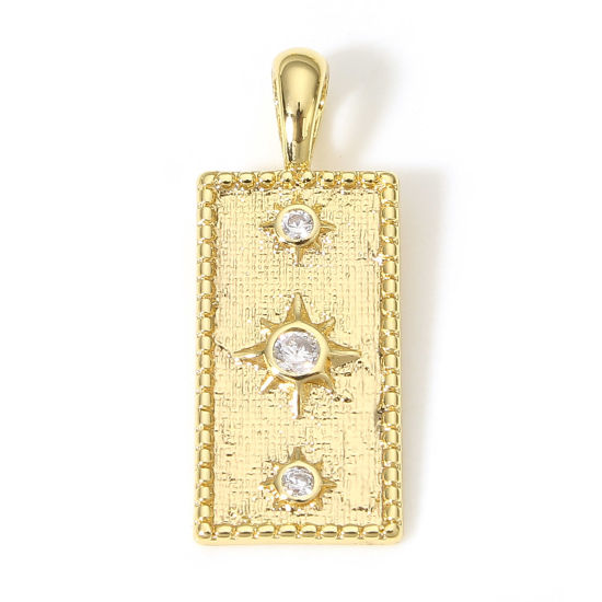 Image de 1 Pièce Breloques Galaxie en Laiton Rectangle Plaqué Or Véritable 18K Soleil à Zircone Cubique Clair 24mm x 9mm