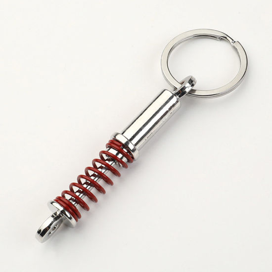 Image de 1 Pièce Porte-Clés Punk Argent Mat Rouge Amortisseur à Ressort de Pièce de Réglage de Voiture 10cm
