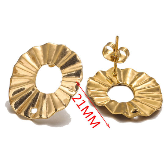 10 個 304ステンレス鋼 イヤポストスタッドピアス ループコネクター付きアクセサリー 楕円形 18Kゴールドメッキ エンボス加工 イヤリング用カバー付き 21.5mm x 18mm ワイヤーサイズ： （20号） の画像