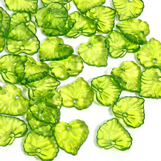 100 個 アクリル チャーム 葉 緑 透明 16mm x 16mm の画像