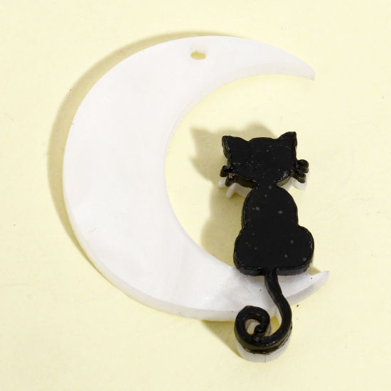 Image de 5 Pcs Pendentifs en Acrylique Chat Lune Blanc 3.5cm x 2.7cm