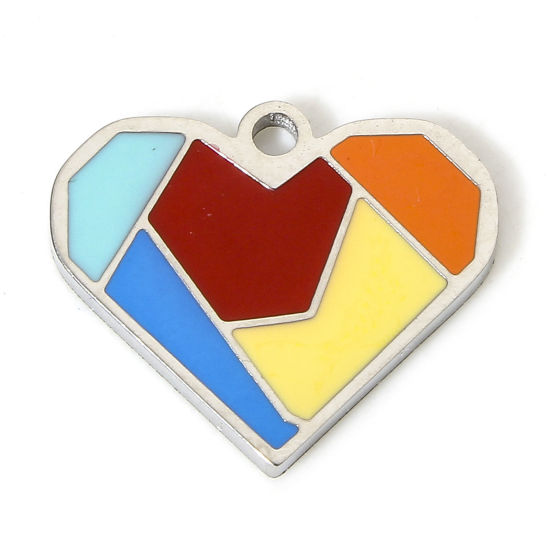 Bild von 1 Stück 304 Edelstahl Charms Herz Silberfarbe Puzzle 15mm x 13mm