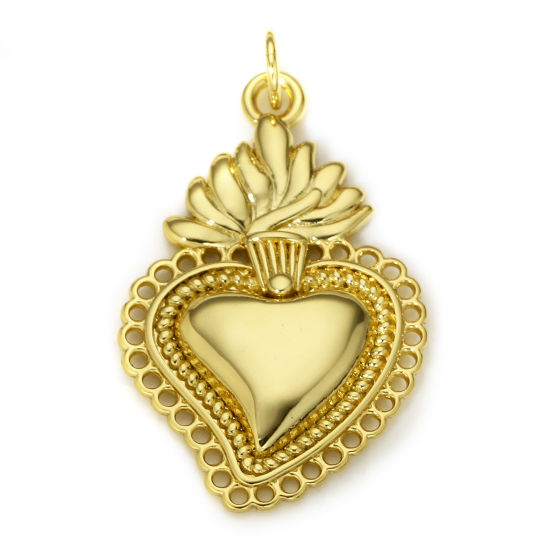 Image de 1 Pièce Breloques Religieux en Laiton Coeur de Ex-Voto Plaqué Or Véritable 18K 3.2cm x 1.8cm