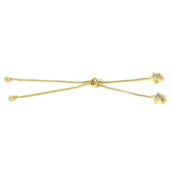 Image de 1 Pièce Bracelets Semi-finis Réglables Coulissants/Glissés Bolo pour la Fabrication de Bijoux Faits Main Bricolage en Laiton & Zirconia Cubique Chaîne Maille Vénitienne Etoile Plaqué Or Véritable 18K Transparent 11cm long