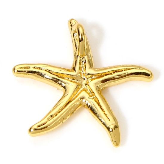 Image de 2 Pcs Breloques Bijoux d'Océan en Laiton Etoile de Mer Plaqué Or 18K 14mm x 13mm