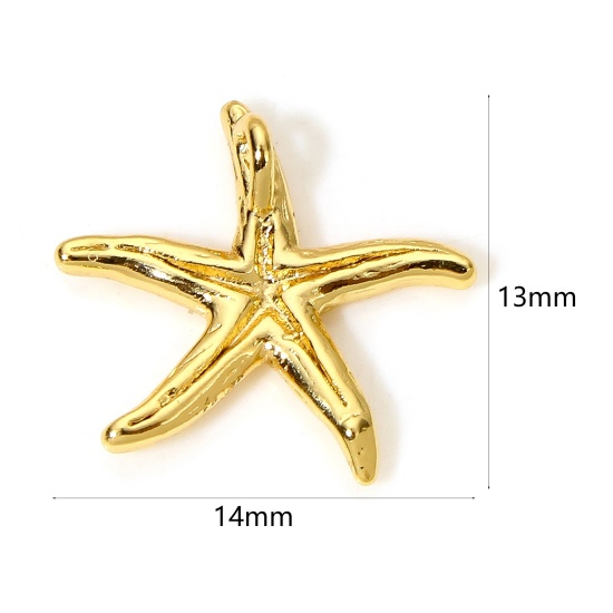 Image de 2 Pcs Breloques Bijoux d'Océan en Laiton Etoile de Mer Plaqué Or 18K 14mm x 13mm