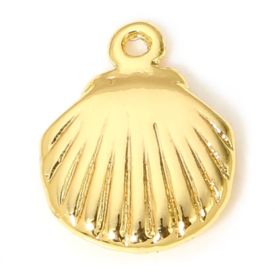 Image de 2 Pcs Breloques en Laiton Coquille Plaqué Or 18K 11.5mm x 9mm