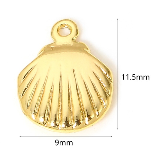 Image de 2 Pcs Breloques en Laiton Coquille Plaqué Or 18K 11.5mm x 9mm