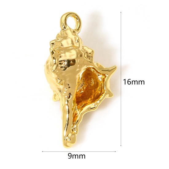 Image de 2 Pcs Breloques en Laiton Escargot de Mer Plaqué Or 18K 3D 16mm x 9mm