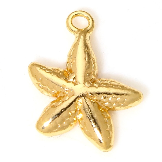 Image de 2 Pcs Breloques Bijoux d'Océan en Laiton Etoile de Mer Plaqué Or 18K 11mm x 9mm