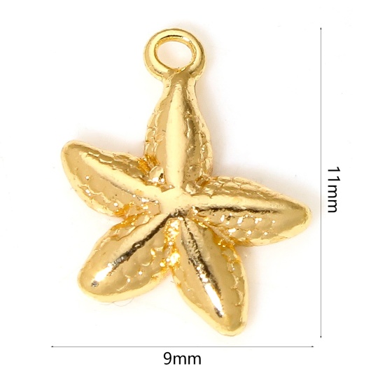 Image de 2 Pcs Breloques Bijoux d'Océan en Laiton Etoile de Mer Plaqué Or 18K 11mm x 9mm