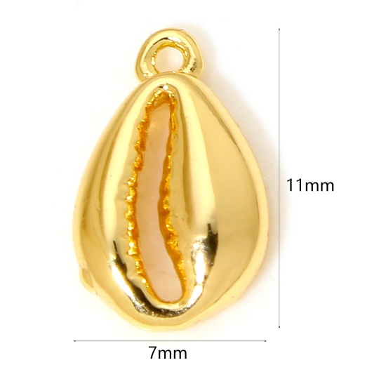 Image de 2 Pcs Breloques en Laiton Cypraea caputserpentis Plaqué Or 18K 11mm x 7mm