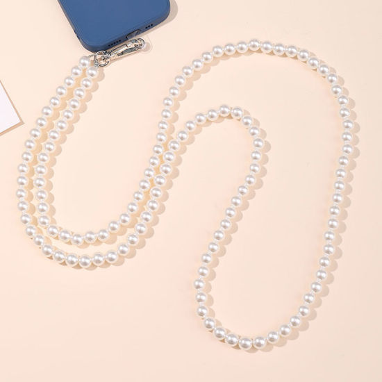 Image de 1 PCs Acrylic Ball Chain Cell Phone Lanyards Strap White Imitation Pearl 125cm long