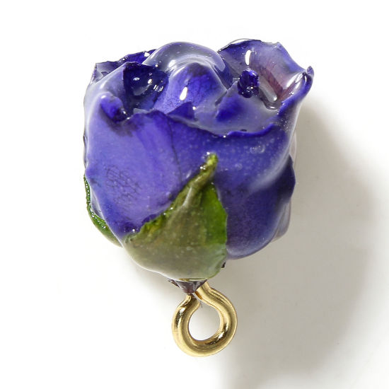 Image de 1 Pièce Breloques Bijoux en Résine Faits à la Main Fleur Séchée Feuilles de Fleur 3D Or Violet 20mm x 16mm