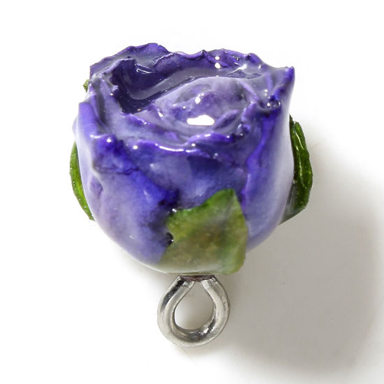 Image de 1 Pièce Breloques Bijoux en Résine Faits à la Main Fleur Séchée Feuilles de Fleur 3D Argent Violet 20mm x 16mm