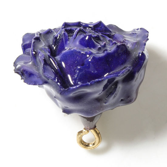 Image de 1 Pièce Breloques Bijoux en Résine Faits à la Main Fleur Séchée Fleur 3D Or Violet 20mm x 16mm