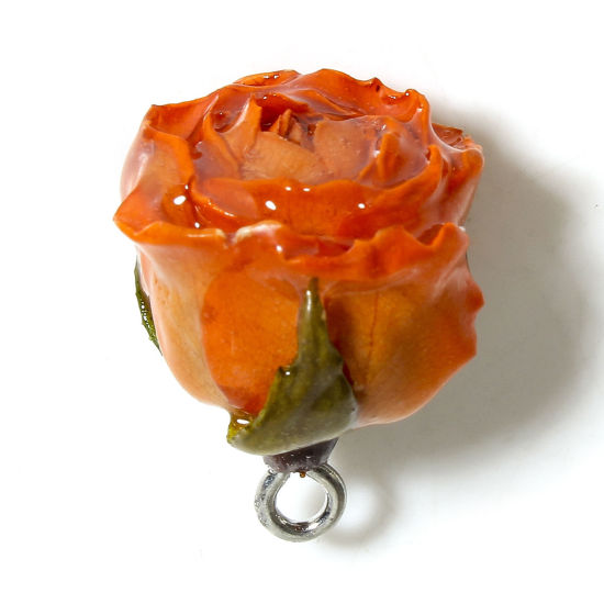 Image de 1 Pièce Breloques Bijoux en Résine Faits à la Main Fleur Séchée Feuilles de Fleur 3D Argent Orange 20mm x 16mm