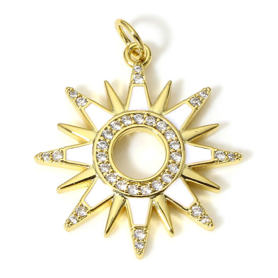 Bild von 1 Stück Messing Galaxis Charms 18K Echtgold plattiert Weiß Stern Emaille Klar Zirkonia 27mm x 21,5mm