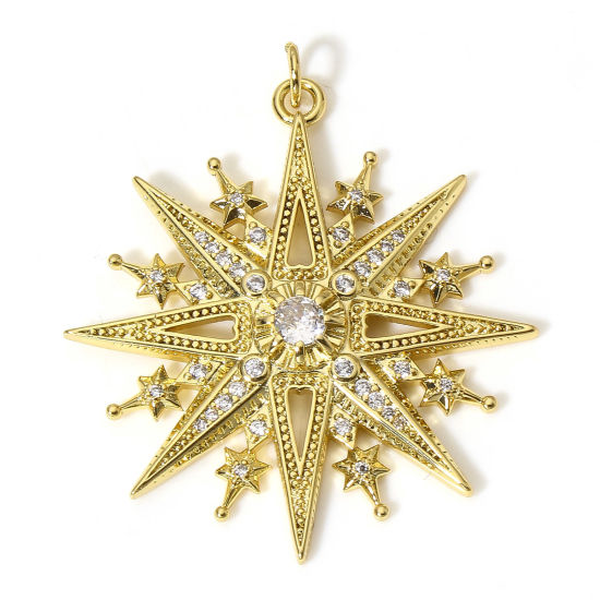 Bild von 1 Stück Messing Galaxis Anhänger 18K Echtgold plattiert Stern Micro Pave Klar Zirkonia 4,1cm x 3,5cm