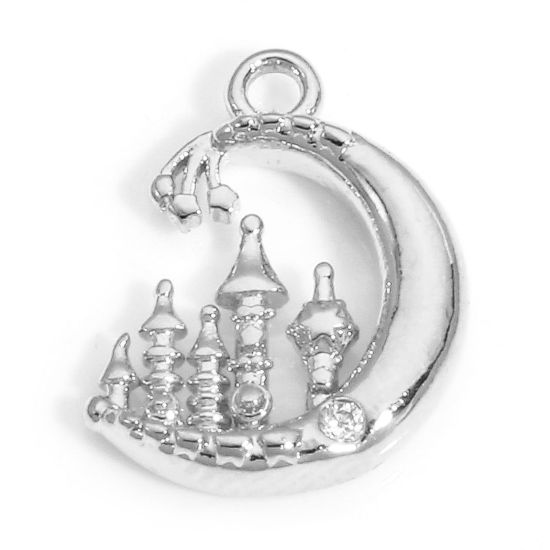 Imagen de 2 Unidades Latón Galaxia Colgantes Charms Luna Media Platino Real Chapado Hongo 12.5mm x 10mm