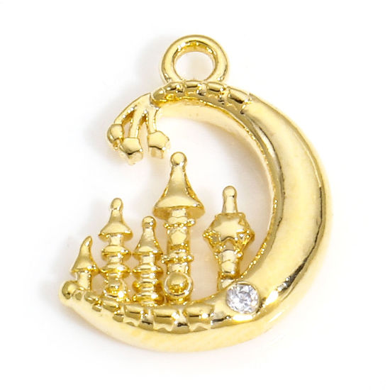 Imagen de 2 Unidades Latón Galaxia Colgantes Charms Luna Media 18K Oro Real Chapado Hongo 12.5mm x 10mm
