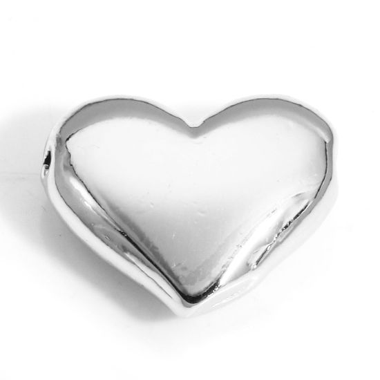 Imagen de 2 Unidades Latón día de San Valentín Colgantes Charms Corazón Platino Real Chapado 3D 14.5mm x 12mm
