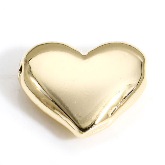 Imagen de 2 Unidades Latón día de San Valentín Colgantes Charms Corazón 18K Oro Real Chapado 3D 14.5mm x 12mm