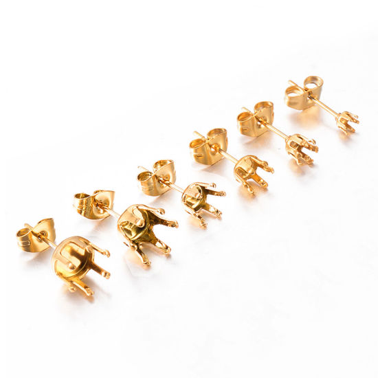 10 個 304ステンレス鋼 イヤポストスタッド イヤリング ピアス DIY 手作り ハンドメイド ジュエリー アクセサリーを作る 金メッキ 台座付 ( 4mm に適応) 6mm直径、 ワイヤーサイズ: （21号）、 の画像