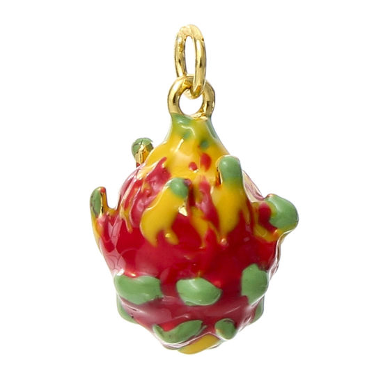 Image de 1 Pièce Breloques en Laiton Pitaya Plaqué Or Véritable 18K Multicolore Émail 15mm x 10mm