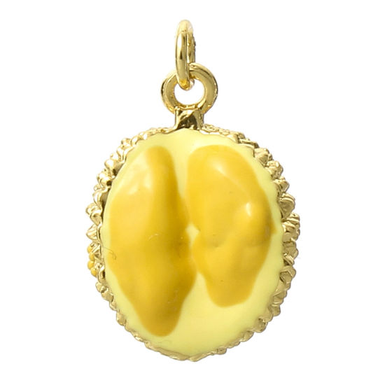 Image de 1 Pièce Breloques en Laiton Durian Plaqué Or Véritable 18K Jaune Émail 17mm x 12.5mm