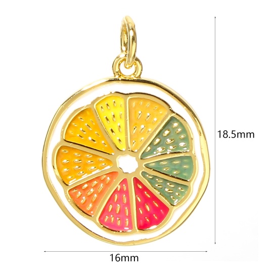 Image de 1 Pièce Breloques en Laiton Citron Plaqué Or Véritable 18K Multicolore Émail 18.5mm x 16mm