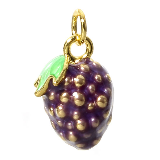 Image de 1 Pièce Breloques en Laiton Framboise Plaqué Or Véritable 18K Violet Émail 13mm x 9mm