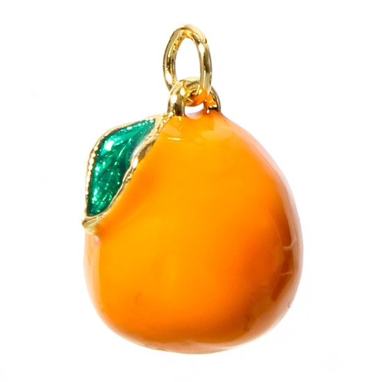 Image de 1 Pièce Breloques en Laiton Orange Plaqué Or Véritable 18K Orange Émail 13mm x 12mm