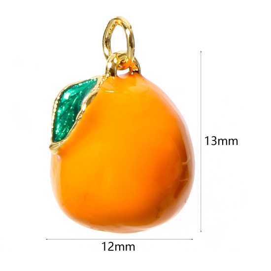 Image de 1 Pièce Breloques en Laiton Orange Plaqué Or Véritable 18K Orange Émail 13mm x 12mm