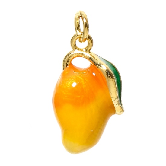 Image de 1 Pièce Breloques en Laiton Fruit de Mangue Plaqué Or Véritable 18K Jaune Émail 15.5mm x 9mm