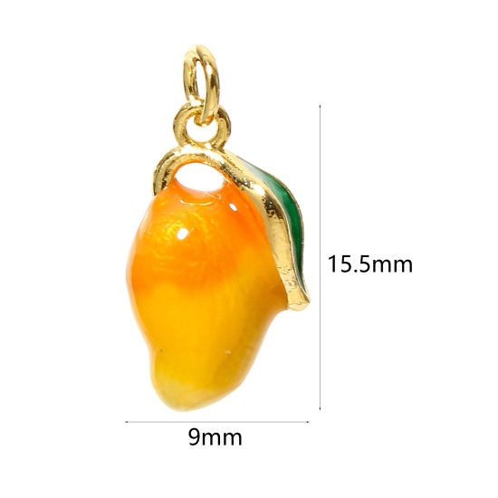 Image de 1 Pièce Breloques en Laiton Fruit de Mangue Plaqué Or Véritable 18K Jaune Émail 15.5mm x 9mm