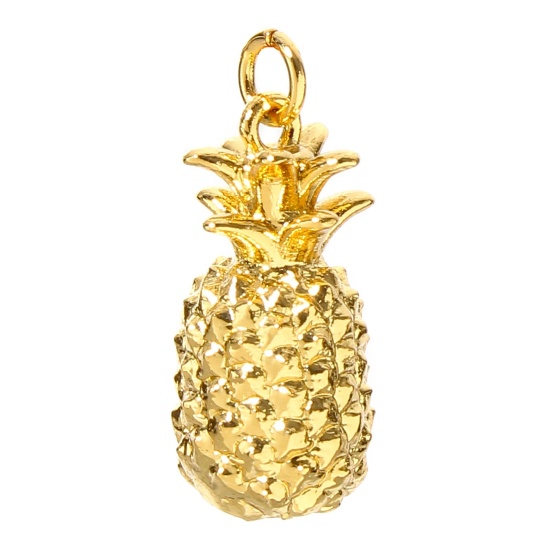 Image de 1 Pièce Breloques en Laiton Ananas Plaqué Or Véritable 18K 3D 18mm x 9mm