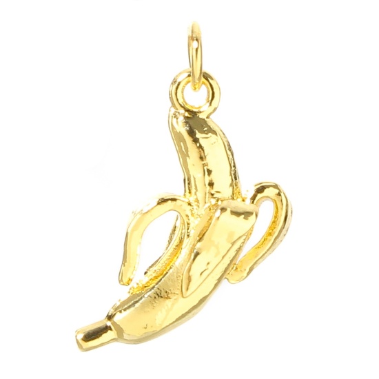 Image de 1 Pièce Breloques en Laiton Banane Plaqué Or Véritable 18K 3D 18mm x 10mm