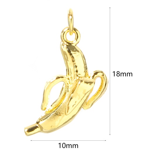 Image de 1 Pièce Breloques en Laiton Banane Plaqué Or Véritable 18K 3D 18mm x 10mm