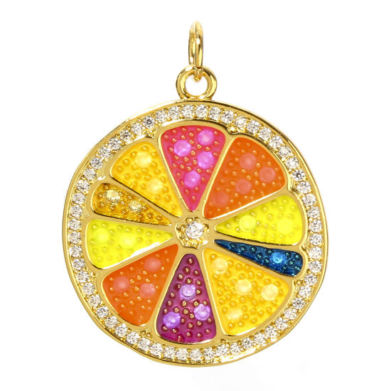Image de 1 Pièce Breloques en Laiton Citron Plaqué Or Véritable 18K Multicolore Émail 25mm x 22mm