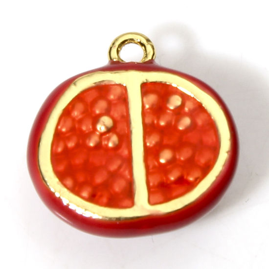 Image de 1 Pièce Breloques en Laiton Pomegranate Plaqué Or Véritable 18K Rouge Émail 13.5mm x 13.5mm