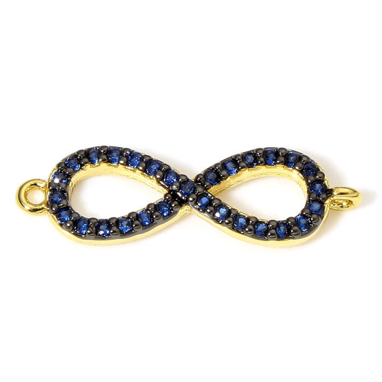 Immagine di 1 Pz Ottone Pendenti Charms Connettori Accessori Simbolo di Infinito 18K Vero Oro Placcato Micro Spianare Nero Cubic Zirconiae 22mm x 7mm