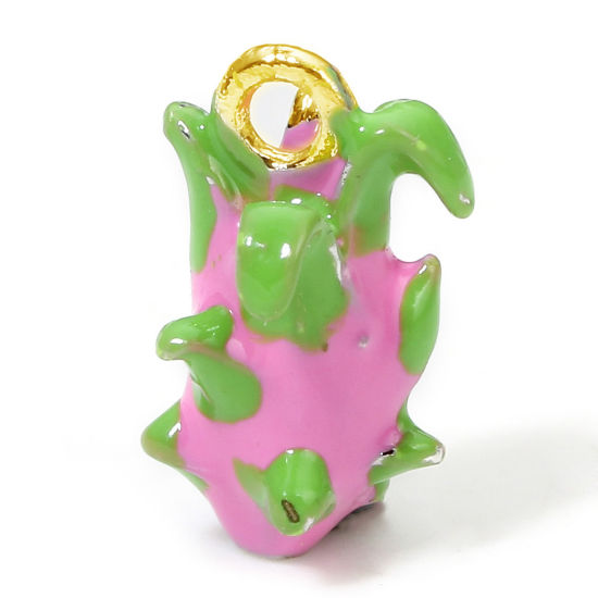 Image de 1 Pièce Breloques en Laiton Respectueux de la Nature Pitaya Plaqué Or Véritable 18K Rose & Gris 3D 15mm x 7.5mm