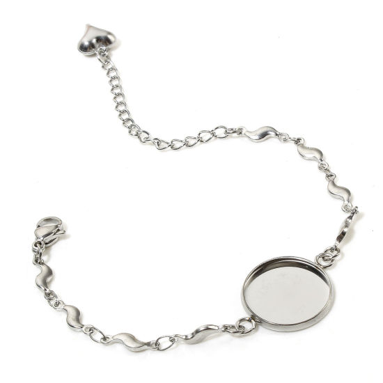 Image de 2 Pièces Bracelets en 304 Acier Inoxydable Chaîne à Maillons Faite à la Main Forme de S Argent Mat Cabochon Rapportable (Convenable à 16mm Dia ） 15cm Long