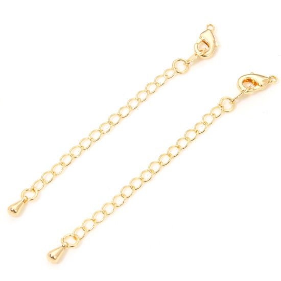 Image de 2 Pièces Chaînes d'Extension en Laiton Respectueux de la Nature Cœur Plaqué Or Véritable 18K avec Fermoir Mousqueton 7cm