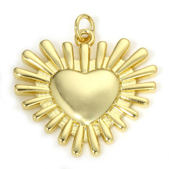 Image de 1 Pièce Breloques La Saint Valentin en Laiton Respectueux de la Nature Cœur Plaqué Or Véritable 18K Coeur de Ex-Voto 26.5mm x 25mm