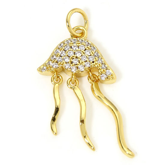 Image de 1 Pièce Breloques Bijoux d'Océan en Laiton Respectueux de la Nature Méduse Plaqué Or Véritable 18K Micro Pave à Zircone Cubique Clair 26mm x 13.5mm